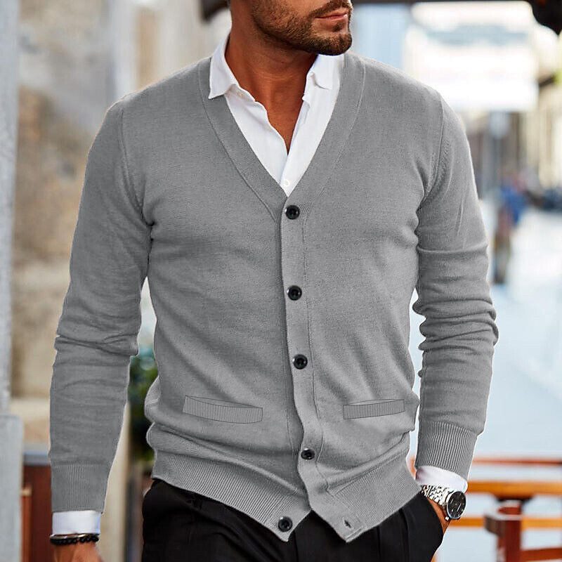 Men's V-neck long-sleeved Slim cardigan Jacket