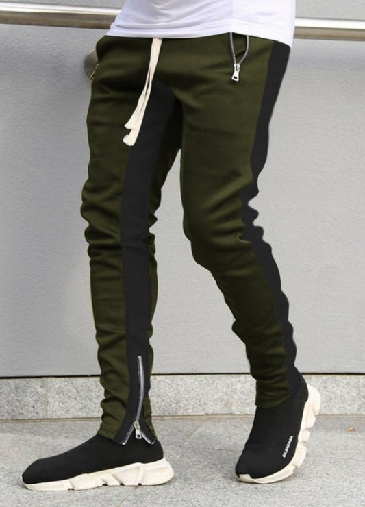 Men's Colour-block casual double-pocket multi-zipper Sports Pants