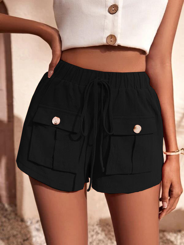 Women's Cargo Pocket Loose Mid Rise Drawstring Shorts