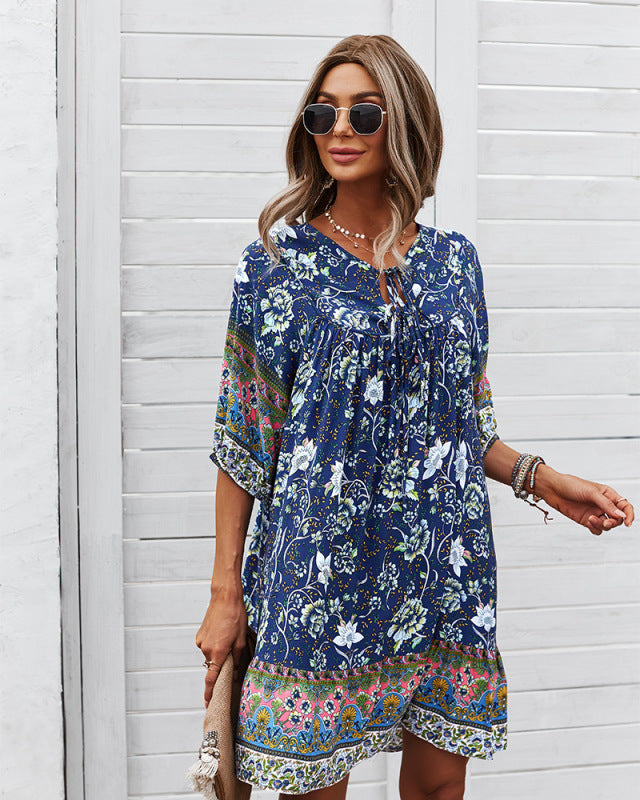 Women's V-neck Floral loose Dress